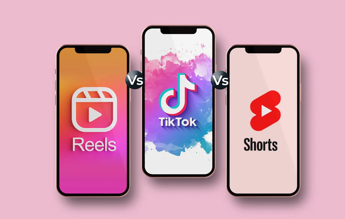 Instagram Reels, TikTok, and YouTube Shorts shown side by side for platform comparison